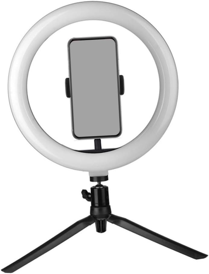 Alipis Phone Filling Light Stand with Remote, 10-inch Adjustable LED Selfie Light Tripod Phone Holder for Live Streaming and Makeup, Black Metal Rack Compatible with Smartphones