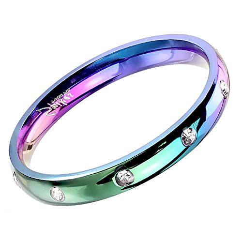 Fantasy Forge Jewelry Rainbow Eternity Anniversary Ring Womens Stainless Steel Cubic Zirconia Wedding Band Size 5-104