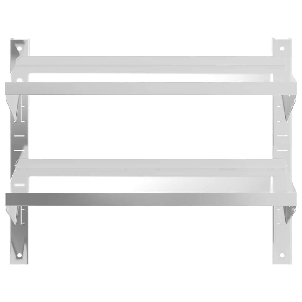 Estantería de pared con 2 estantes, 75 x 23,5 x 60 cm, acero inoxidable plateado, para gastronomía y hogar, estantería flotante resistente con borde y soportes de pared, bordo de pared para