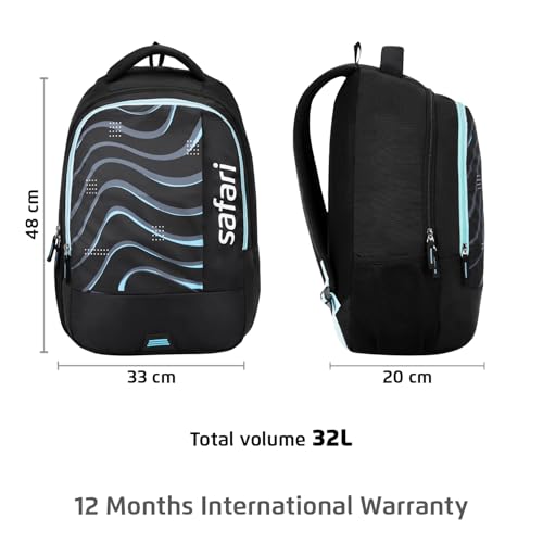 Image of Safari Whirl 32L Casual Printed Backpack, 2 compartments, bottle holder, Front pocket, school bag for boys and girls, college bag, office bag, travel bag for men and women, Color- Black
