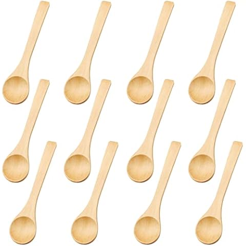 oupados Pack of 12 Small Wooden Spoons Wood Honey Teaspoon Wooden Kitchen Spoons for Spice Condiments, Coffee Tea Sugar Salt Jam Dessert Ice Cream Spoons, 13x3CM Cover