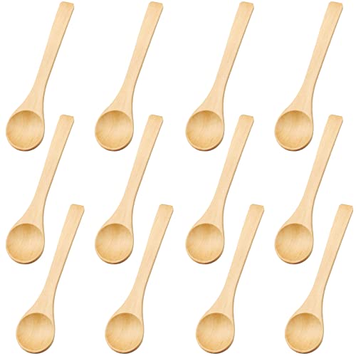 oupados Pack of 12 Small Wooden Spoons Wood Honey Teaspoon Wooden Kitchen Spoons for Spice Condiments Coffee Tea Sugar Salt Jam Dessert Ice Cream Spoons