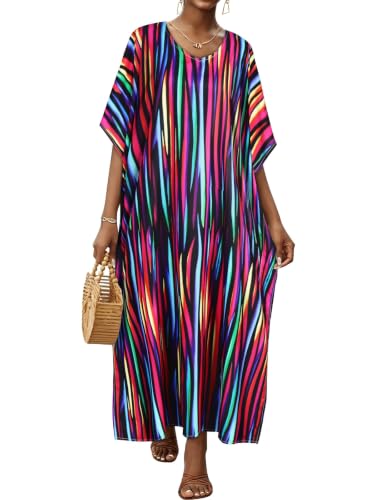 Image of Kaftan Dresses for Women V Neck Caftan Batwing Sleeve Swimsuit Cover Up