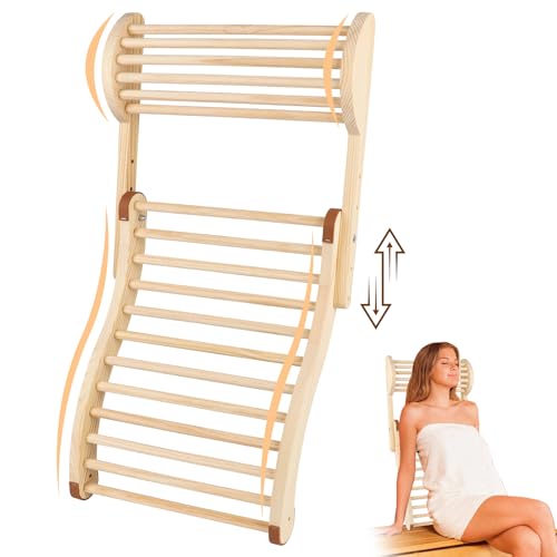 Ergonomic Sauna Backrest with Adjustable Pillow - S-Shape Wooden Sauna Accessories for Infrared & Barrel Saunas Natural Non-Toxic Wood Slip-Resistant Comfort Back Support Chair