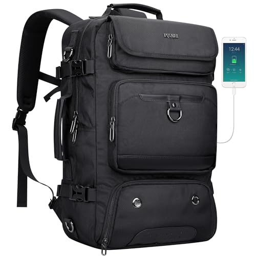 PIJUSHI Carry on Travel Backpack for Women Men Convertible Duffel Bag Backpack Large Luggage Rucksack Fit 16 Inch Laptop(PE039 Black)