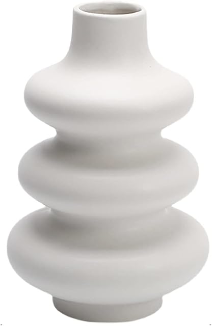 Maygone White Ceramic Tiered Vase Art Modern Minimalism Wavy Lines Flower Vase Pot For Home Living Room Decoration