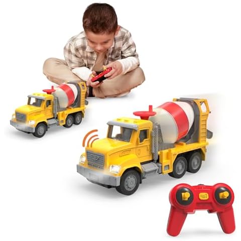 Driven by Battat – Toy Cement Mixer with Remote Control – Toy Construction Vehicle for Kids – Lights and Sounds – Movable Parts – Kids 3 Years + – R/C Micro Cement Truck Cover