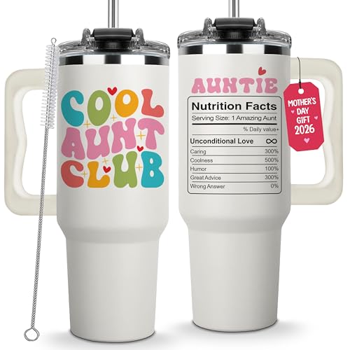 Mothers Day Gifts for Aunt - Cool Aunt Club Coffee Tumbler 40Oz, Best Auntie Gifts from Niece Nephew...