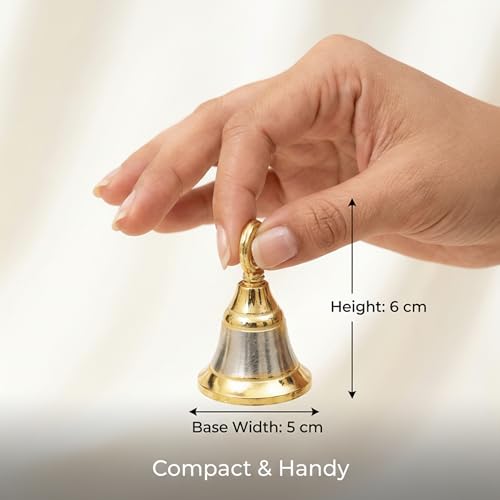 Image of Brass Hanging Temple Bell 24g | Traditional Pital Mandir Ghanti for Pooja, Gau MATA Aarti & Festivals | Indian Puja Cow Bell - Pack of 2