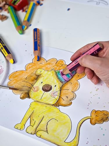 STABILO - Duo Buntstift, Wasserfarbe & Wachsmalkreide - woody 3 in 1 duo - zweifarbige Mine - 10er Pack mit Spitzer - 10 Stifte