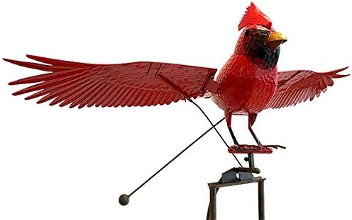 Esschert Staked Metal Giant Flying Cardinal Rocker – 84” H Outdoor Balancing Bird Sculpture – Red & Black Metal Yard Decor with Moving Wings – Steel Garden Ornament & Decorative Lawn Sculpture