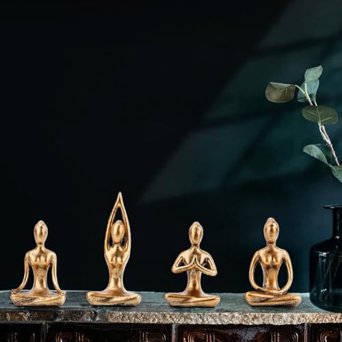 Set de 4 Figuras Abstractas de Yoga en Resina Dorada miniatura 4
