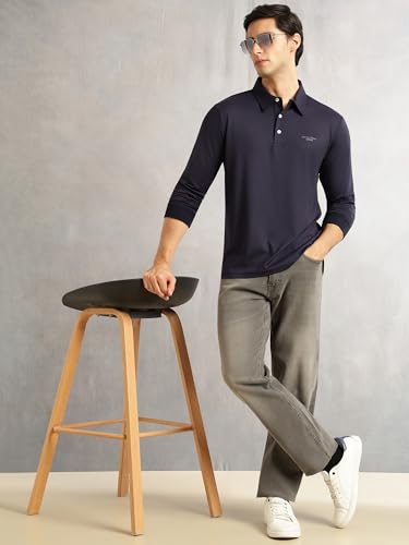 Image of Thomas Scott Men's Regular Fit Polo Performance T-Shirt | Viscose Rayon Fabric | Solid Knitted Polo Collar | Long Sleeves | Soft, Breathable & Comfortable Casual Wear for Men