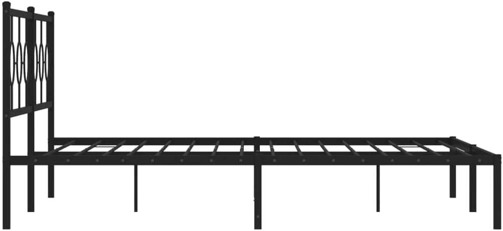 Metal Bed Frame with Headboard Black Powder-Coated Steel Double Platform Frame Sturdy Slatted Foundation for Bedroom Mattress Support Easy Assembly No Box Spring Needed