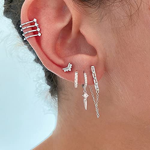 Ohrstecker aus Sterlingsilber für Damen, quadratisch, Zirkon-Kette, Diamant-Piercing-Ohrring, Schmuck, Pendientes