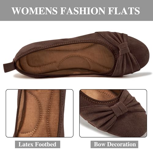 Ecetana Womens Flats Shoes Dressy: Round Toe Bowknot Suede Foldable Comfortable Casual Slip On Ballet Loafers3