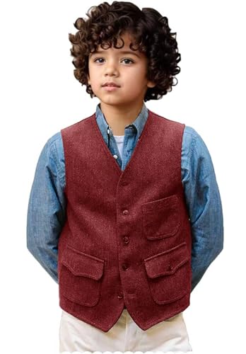 Retro Boys Vest Tweed Herringbone Kids Suit Vest Wedding Ring Bearer Outfit Boy Sleeveless Waistcoat3