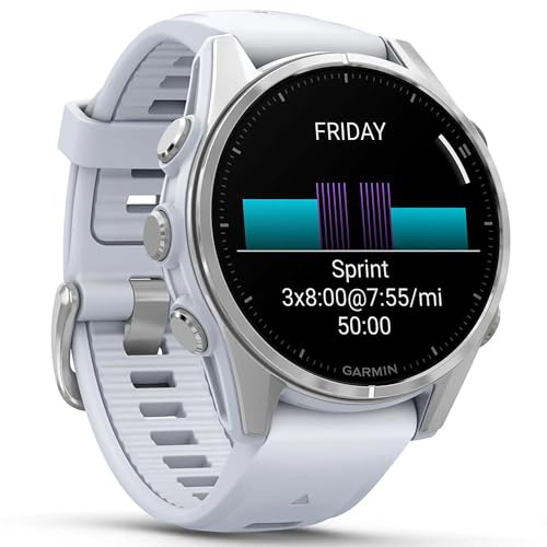 Image of Garmin Fenix 8 43mm AMOLED Multisport GPS Smartwatch, Silver with Whitestone Silicone Band, 010-02903-00 - Bundle w /Deco Essentials Charging Dock, Dust Cover and USB-C Cable