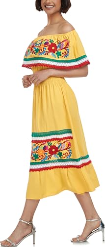 Image of YZXDORWJ Women Embroidered Mexican Peasant Casual Sexy Lace Off-Shoulder Long Dress