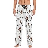 HURPAN Sasquatch Palm Tree Men's Drawstring Pajama Pant Straight-Fit Sleep Lounge PJ Bottoms with Pockets