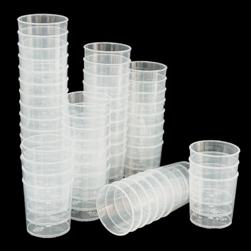 50 Pack 30ml/1.02oz Plastic Liquid Measuring Cups Transparent Mixing Cups Medicine Cups Lab Graduated Beakers Clear Measuring Jugs Set Medium Kitchen Baking Cooking Measure Tool Home