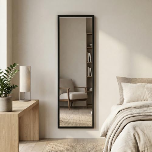 Image of Wakefit Decorative Rectangle Wall Mirror - 47 Inch | Metal Frame Wall Mirror for Living Room Bedroom Entryway Dressing Room Modern Home Decor & Gifting | Agbada Black - 18.1x47.6x2 Inch