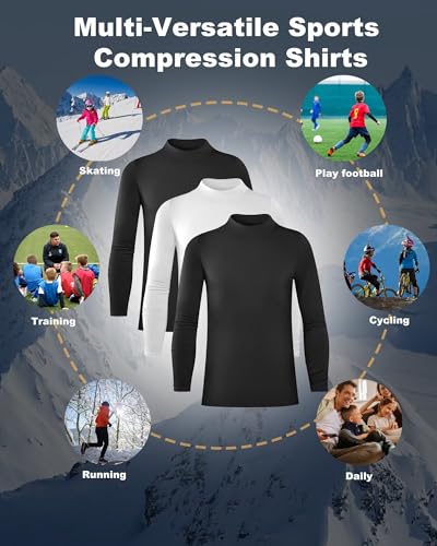 Rolimaka 3 Pack Boys' Girls' Thermal Compression Shirt Crew Neck Fleece Lined Base Layer Top Youth Long Sleeve Athletic Soccer Baseball Undershirt M thumb #5