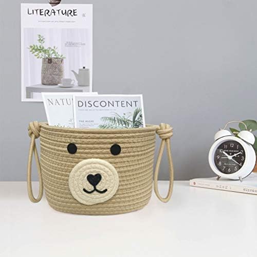 Inwagui Kids Storage Basket Cotton Rope Collapsible Storage Box Cute Home Decor Nursery Hamper Baby Toys Organizer with Handles - Khaki