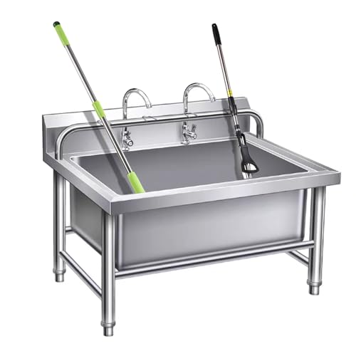 ASerZenith Stainless Steel Mop Sink, Commercial Sink,Laundry Sink Utility Tub Heavy Duty Sinks Faucet For Washing Room,For Home Hotel Bar, Garage, Shop,120Cm/47.2In