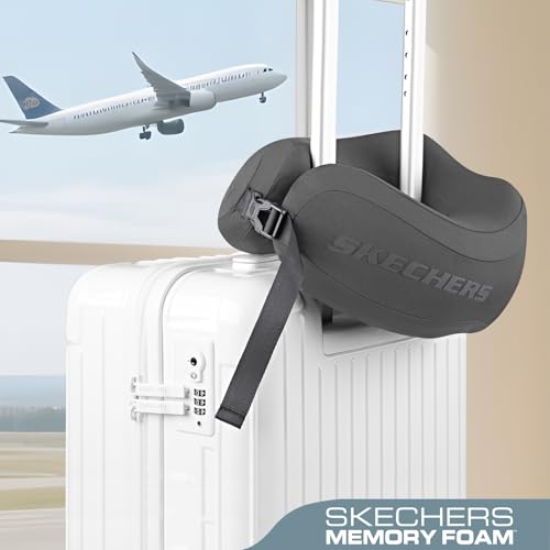 Image of Skechers Neck Pillow for Traveling,Memory Foam Travel Neck Pillow for Airplane Travel Pillow for Flight Headrest Sleep, Portable Plane Accessories,Gray