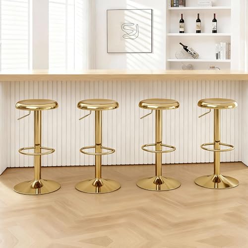 CAROLMADE Bar Stools Set of 2, Adjustable Metal Bar stools Swivel Counter Height Stool, Backless Barstools for Kitchen Island Pub, Gold CAROLMADE Bar Stools Set of 2, Adjustable Metal Bar stools Swivel Counter Height Stool, Backless Barstools for Kitchen Island Pub, Gold