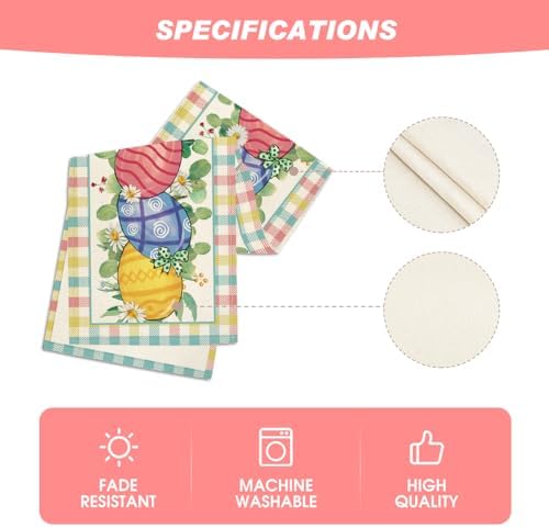 Artoid Mode Buffalo Plaid Daisy Egg Easter Table Runner, Seasonal Kitchen Dining Table Decoration for Indoor Home Party 13x36 Inch