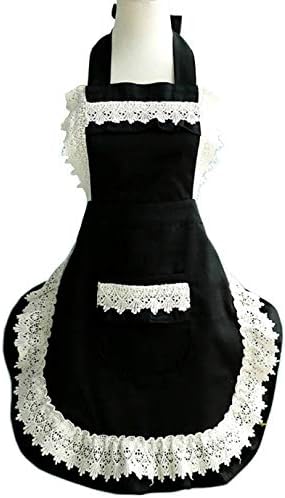 Hyzrz Lovely Home Work Adjustable Apron Shop Cake Kitchen Cooking Aprons for Women Girls with Pocket for Gift,Black