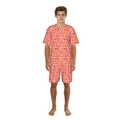 Pyjama court homme chic ensemble de nuit été imprimé chiffres Arts