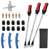 サムコス タイヤレバー ホイール 脱着 交換 専用工具 自転車 バイク用 ステンレス製 長さ30cm タイヤ修理 タイヤ交換工具 タイヤ修理ツールキット 収納袋付き (ブルー 24点セット)