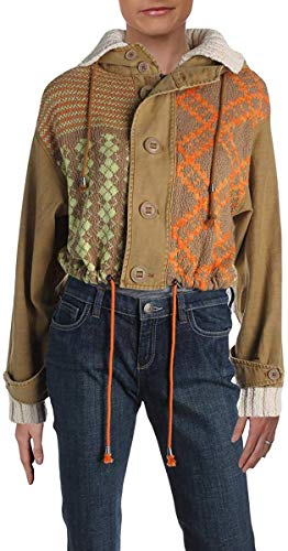 Free People Womens Reno Boho Hooded Jacket Tan S