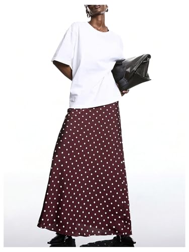 MakeMeChic Women\'s Y2K Polka Dots Going Out Maxi Skirt Business Casual Long Skirts Red and White Large