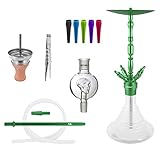 Skynet® Air Shisha Set Hookah 86cm Alu + Zubehör | große Wasserpfeife Komplett Molassefänger Schlauch Tonkopf 100x Hygienemundstück Kaminaufsatz 18/8 Schliff Edelstahl schöne Bowl - grün