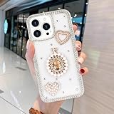 VALRION Compatible with iPhone 15 Pro Max Bling Case Luxury Diamond Rhinestone Sparkle Pearls 3D Perfume Bottle Love Heart Phone Case for Women Girly Girls Cute Slim TPU Glitter Phone Cover, Clear