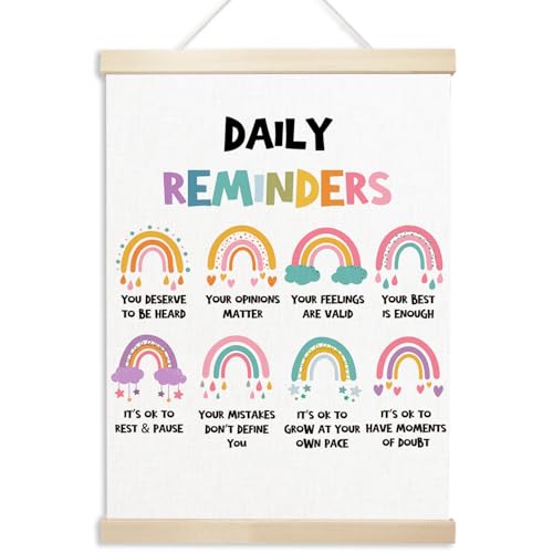 Xmsaitar Inspirational Colorful Rainbow Poster Hanger Frame Wall Decor, Nursery Mental Health Prints for Classroom Kids Girly Room Wall Art, Daily Reminders Pictures Hanging for Dorm Bedroom 12x16in