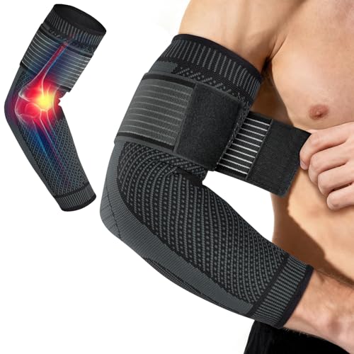 flintronic Mangas de Compresión para Hombres y Mujeres, Cabestrillos y Soporte de Brazos, Codera de Compresion Antideslizante para Gym, Tenis, Golf, Deportiva, Tendinitis Codo(Negro M)