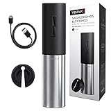 VINAK Sacacorchos eléctrico recargable en acero inoxidable. Incluye batería recargable integrada, cable USB - C, cortacápsulas y espiral teflonada. Diseño moderno. Abrebotellas sin esfuerzo.