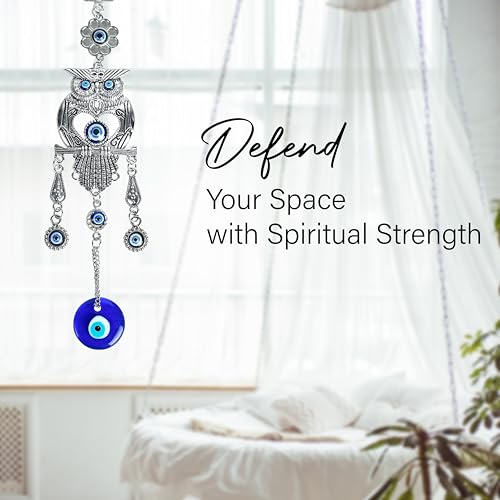 Image of ZAICUS Metal Blue Evil Eye Owl Wall Hanging Protection, Good Luck, and Positive Energy Decor for Home & Office, Spiritual Guardian Symbol for Safety & Harmony, Ideal Gift for Loved Ones