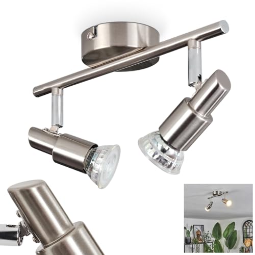HOFSTEIN Deckenleuchte Gropptorp, 2-flammige Deckenlampe aus Metall in Nickel-matt, verstellbare Leuchte im Retro/Vintage-Design, GU10, 4,8 Watt, 465 Lumen, Esszimmer, Wohnzimmer, Küche, Flur, Büro