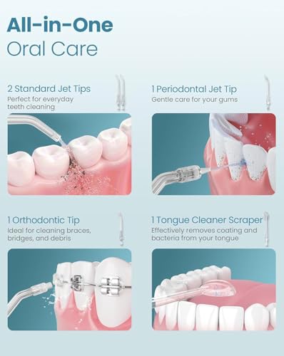 Onlyone Water Dental Flosser, 300ML Portable Oral Irrigator for Teeth, 4 Modes and 5 Jet Tips,Rechargeable Irrigation Cleaner,Electric Flossing Machine Power Flossers & Irrigator Accessories Black image 4