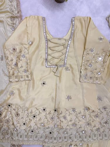 Image of LUXE VIBE Embroidered Embellished chinon semi-beads real mirror work top with chinon lehenga and embroidered dupatta set