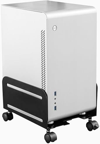 Desky Computer Tower Stand Adjustable CPU Holder with Lockable Wheels, Height & Width Adjustable, PC Case Stand with Ventilation Base for Carpet & Hard Floors Black