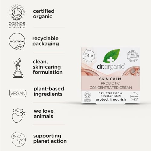 Dr Organic Skin Calm Probiotic Concentrated Cream, For Redness, Dry, Sensitive & Irritable Skin, 24hr Moisture, Dermatologically Tested, Vegan, Cruelty Free, Paraben & SLS Free, Certified Organic,50ml - Image 6