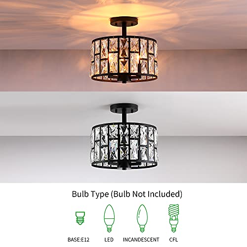 Mexo Farmhouse Crystal Round Semi Flush Mount Close To Ceiling Light Fixture thumb #5