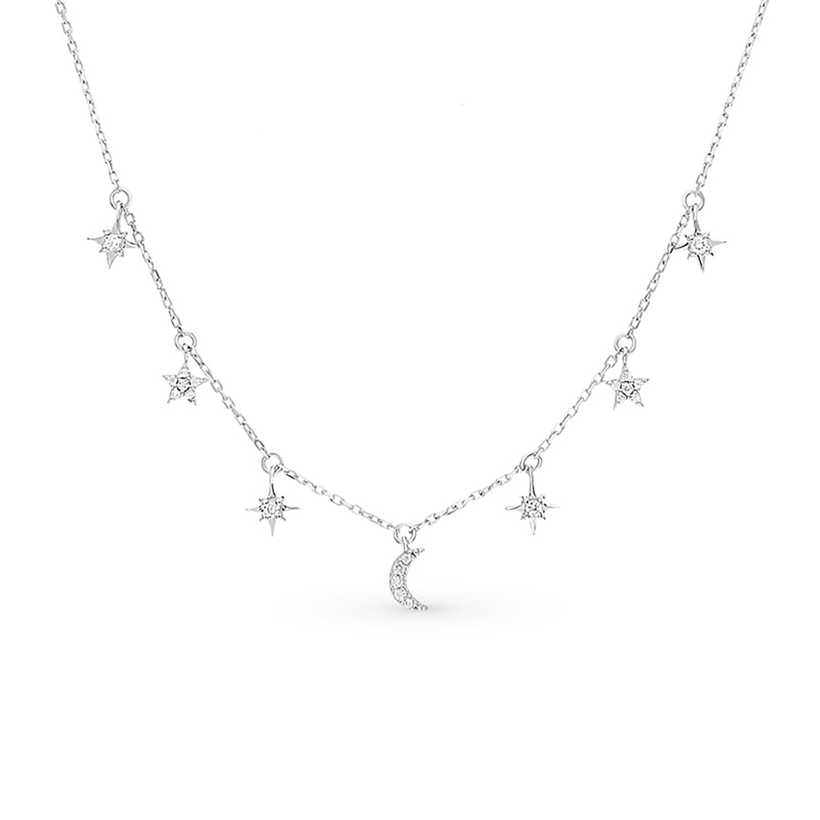 LPZW925 sterling silver moon star Necklaces Pendants Chain Choker Necklace Collar Women Jewelry (Length : 40 with 5cm, Metal Color : Platinum Plated)